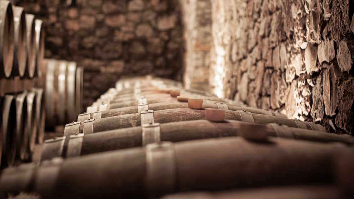 Abstract blurry background of wine cellar